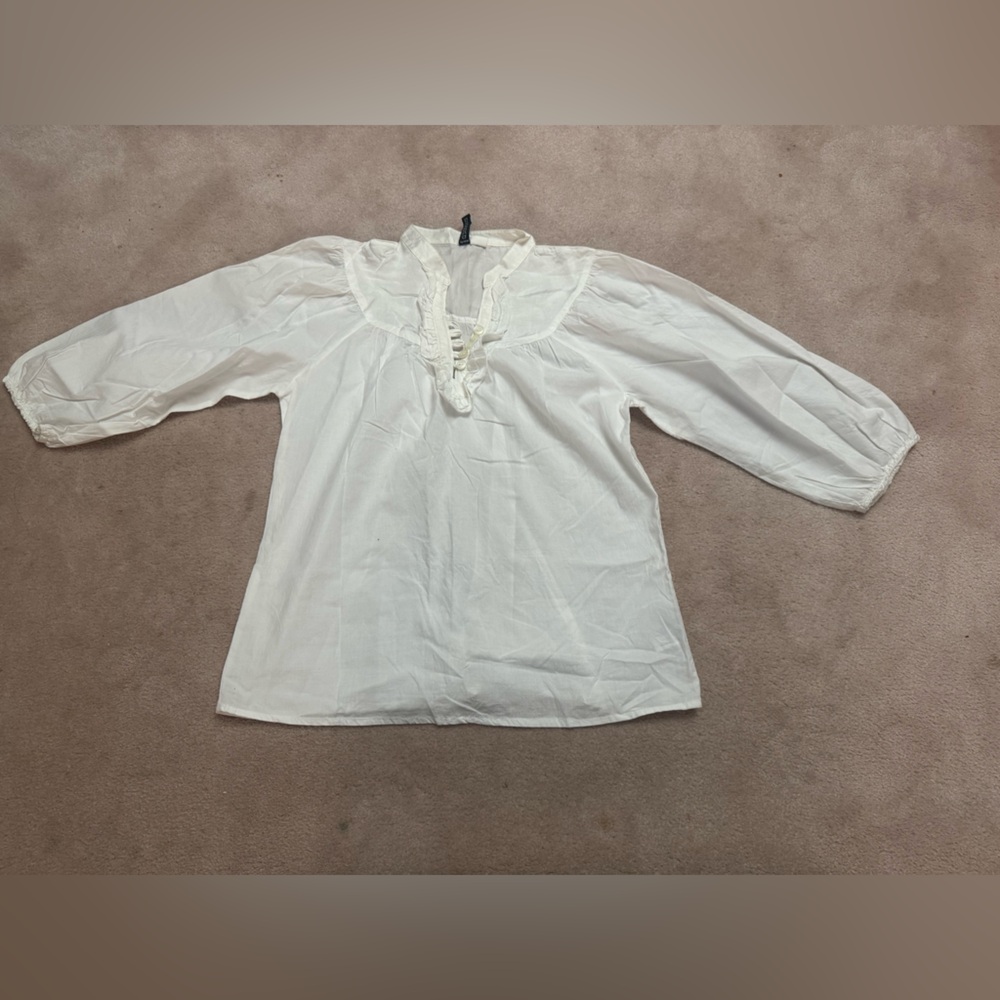 H&M White Blouse with Ruffled Neckline